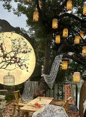 新品新年竹编灯笼手工古风场景布置F小院套布灯春节装饰可印字可