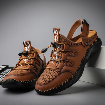 极速Summer Mens Sandals Genuine Leather MeshP Beach Outdoor