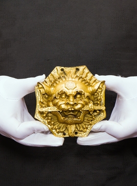 极速铜狮咬剑招财纯铜大号u狮子头八卦虎头牌兽头挂件睚眦家居摆