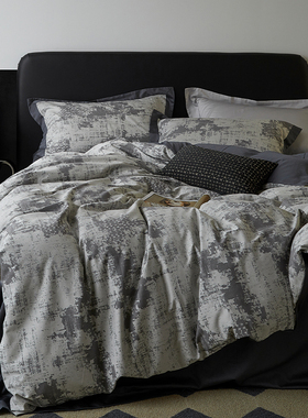 极速深灰色5f0支色织大提花四件套贡缎裸睡亲肤轻奢床品1.8/2m被