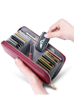 极速Genuine Leather oWallets Women Zipper Wallet RFID Blocki