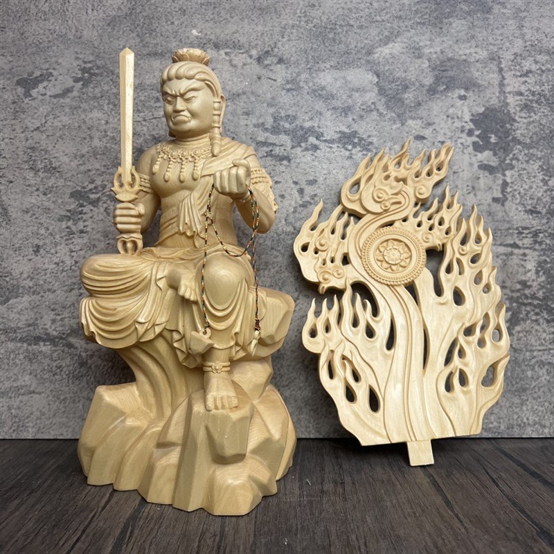 极速桧木雕刻不i动明王生肖鸡守护神本命佛摆件家居客厅神像饰品