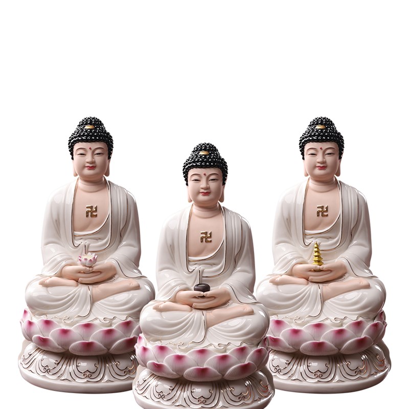 极速久畔德化陶瓷三宝佛像家用供奉阿弥陀L佛药师佛释迦牟尼佛祖