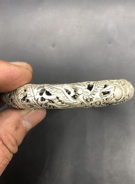 极速古玩古董杂项收藏大清乾隆年制镂J空龙凤手镯特价单个包邮