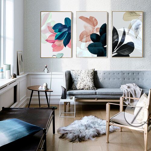 新品客厅沙发三联装饰画简v约北欧挂画背景墙壁画植物餐厅画麋鹿