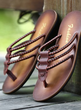 极速2021 Mens Flip Flops uSandals Genuine Leather Casual Men