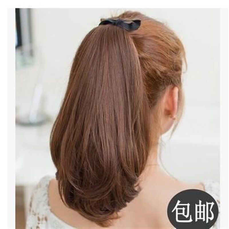 极速l真发带马尾女假短款逼真自然绑式梨花马尾发大波.浪真发中款