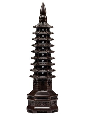 极速黑檀木雕e文昌塔摆件木质九层十三层13层办公室书房书桌装饰