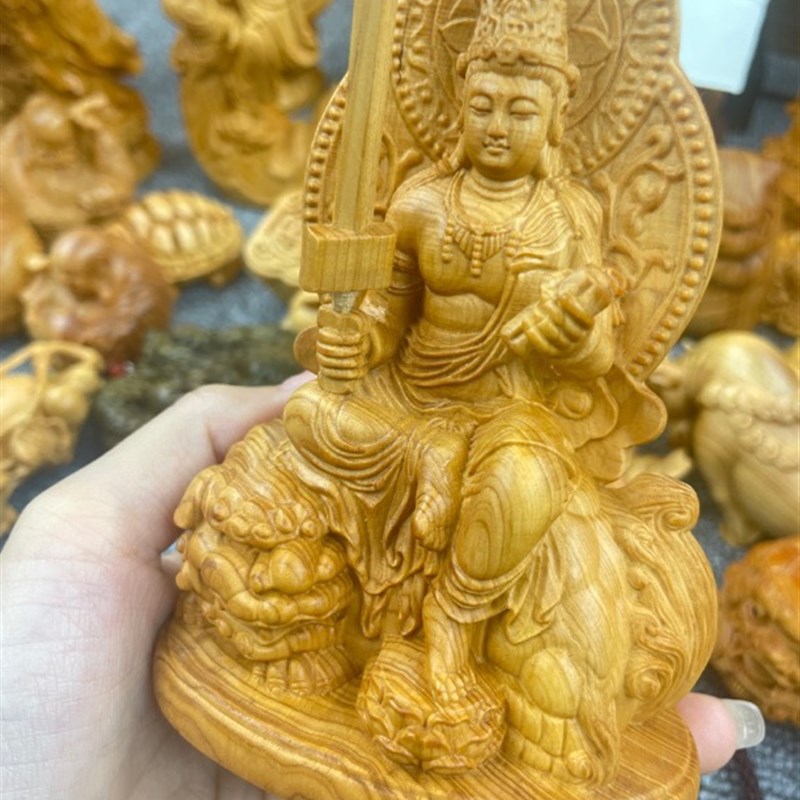 极速太行崖柏木木木雕人物文殊菩萨佛像工艺品S居家摆件实木雕刻