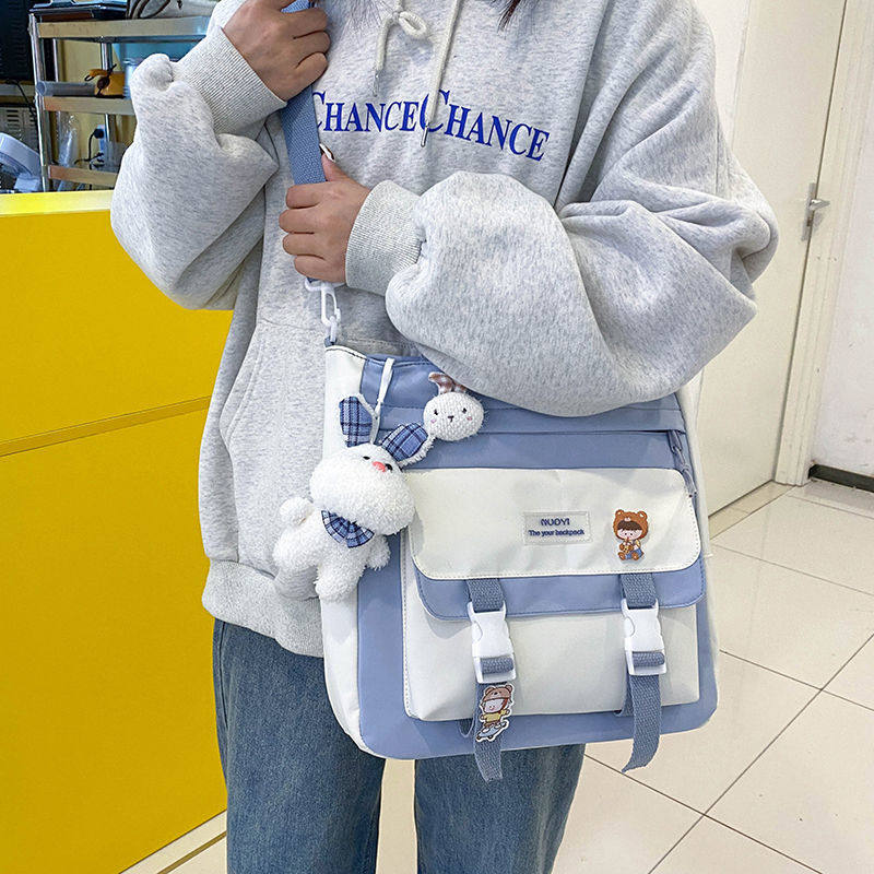 极速满满bins风帆布包女斜挎包大容量学生上课手提拎书袋补课装书