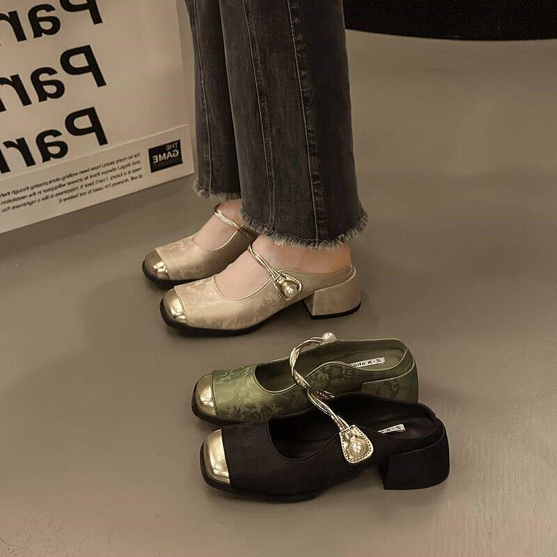 新品新中式鞋子搭配旗袍国s风半拖鞋女夏季外穿2026新款玛丽珍高