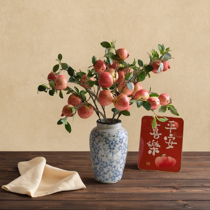 新品逼真苹果仿真花新年装饰花树枝果实假花客厅插花干.花摆设平