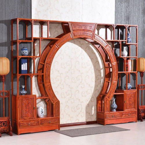 极速炫彩小家月亮门博古架新x中式仿古实亮门多宝阁厅圆形拱门茶