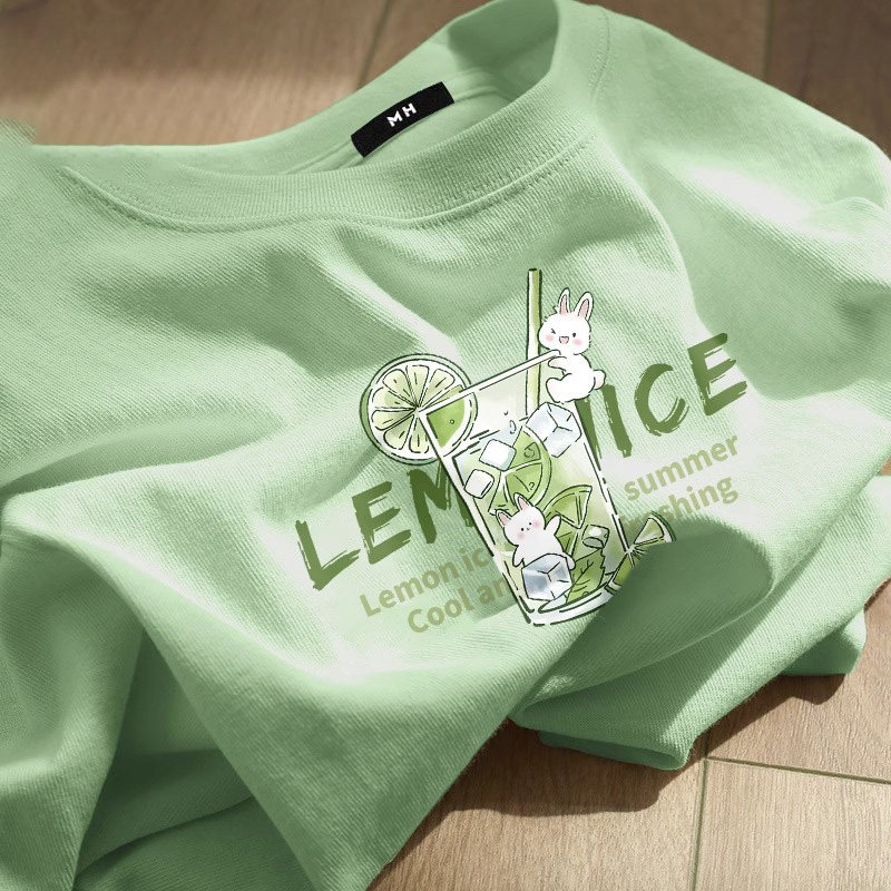 薄荷曼波风纯棉正肩短袖t恤女2025夏季新款宽松休闲印花体恤上衣
