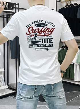 美式短袖t恤男士夏季潮牌圆领印花上衣时尚潮流轻奢百搭休闲体恤