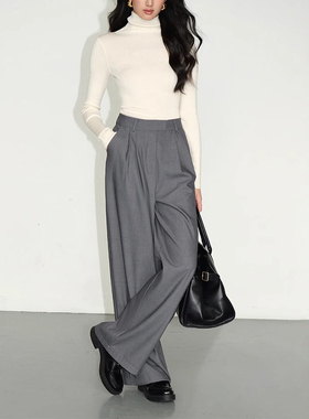 灰色西裤女阔腿裤简约高级感春夏季垂坠感休闲高智感穿搭直筒长裤