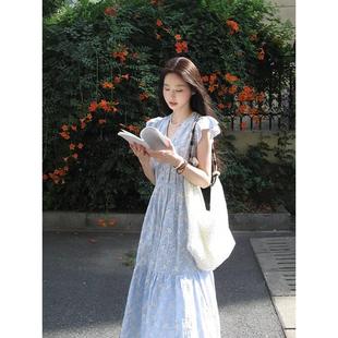 蓝碎花连色衣裙春季2025新款瘦今SDH年流行爆款夏装裙子收腰女显