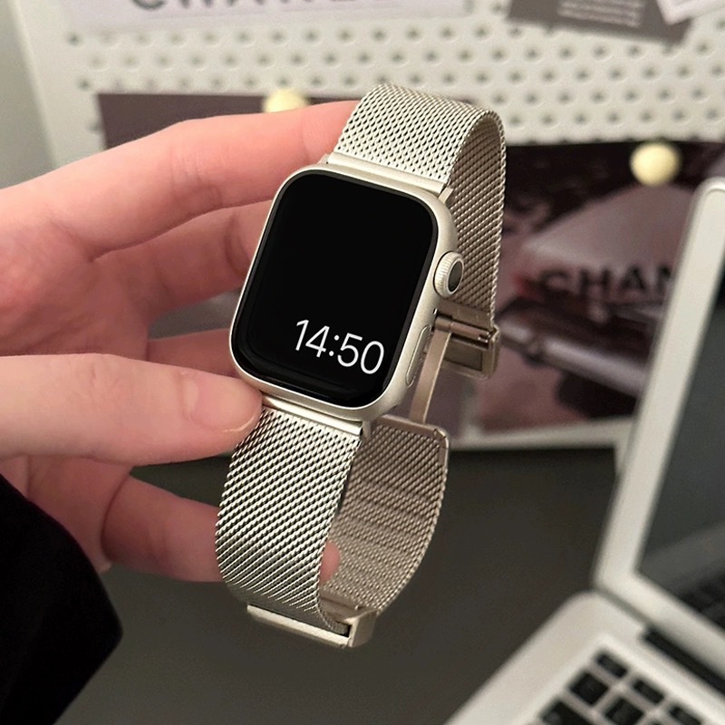 适用苹果applewatch手表带金属磁吸扣不锈钢iwtchs10