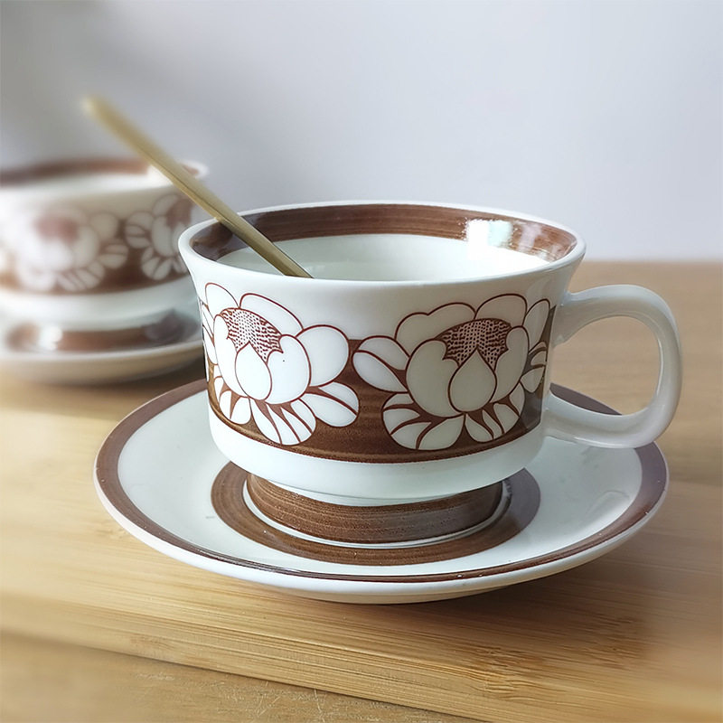 鑫铭新款复古山竹咖啡杯甜品盘深盘陶瓷餐具套装中古风杯碟定制
