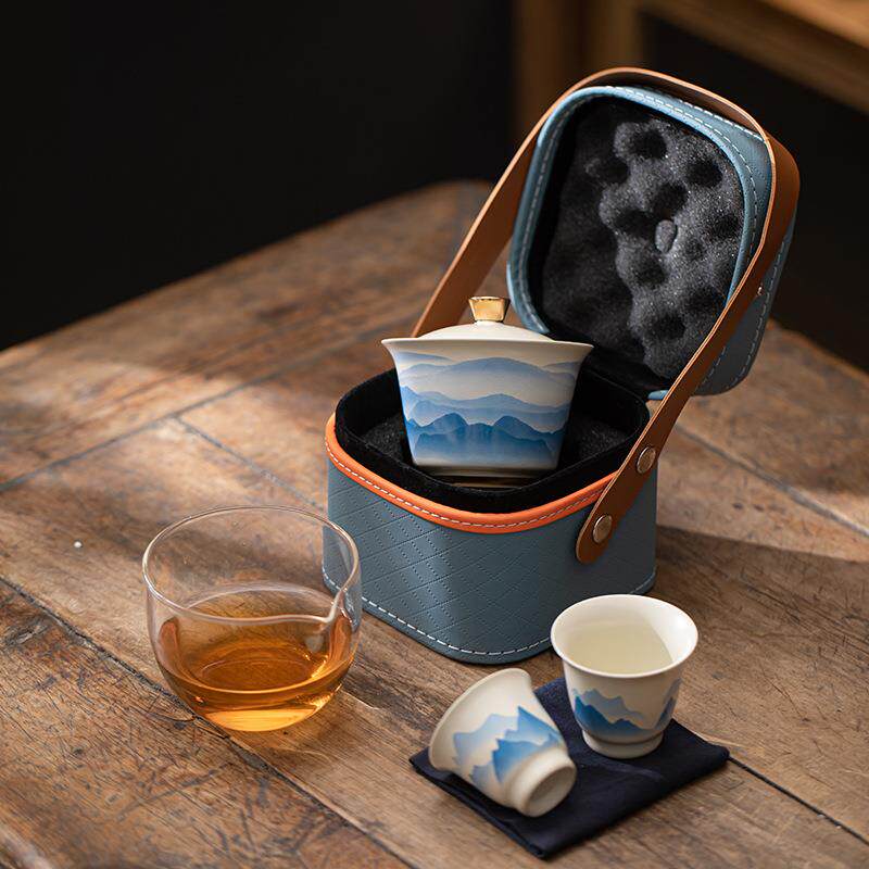 旅行茶具快客杯一壶二杯便携式小套装车载户外露营陶瓷茶杯泡茶碗