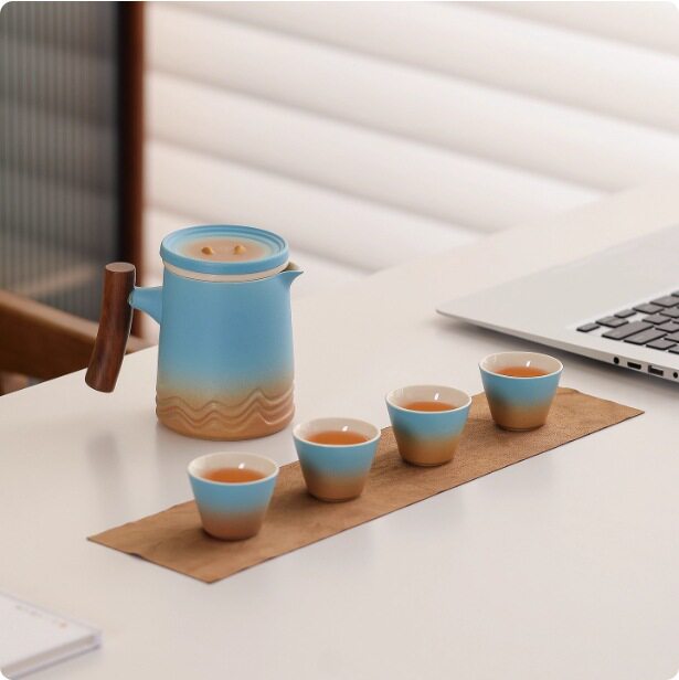 便携式旅行茶具套装一壶四杯办公室粗陶瓷过滤泡茶快客杯个人随身