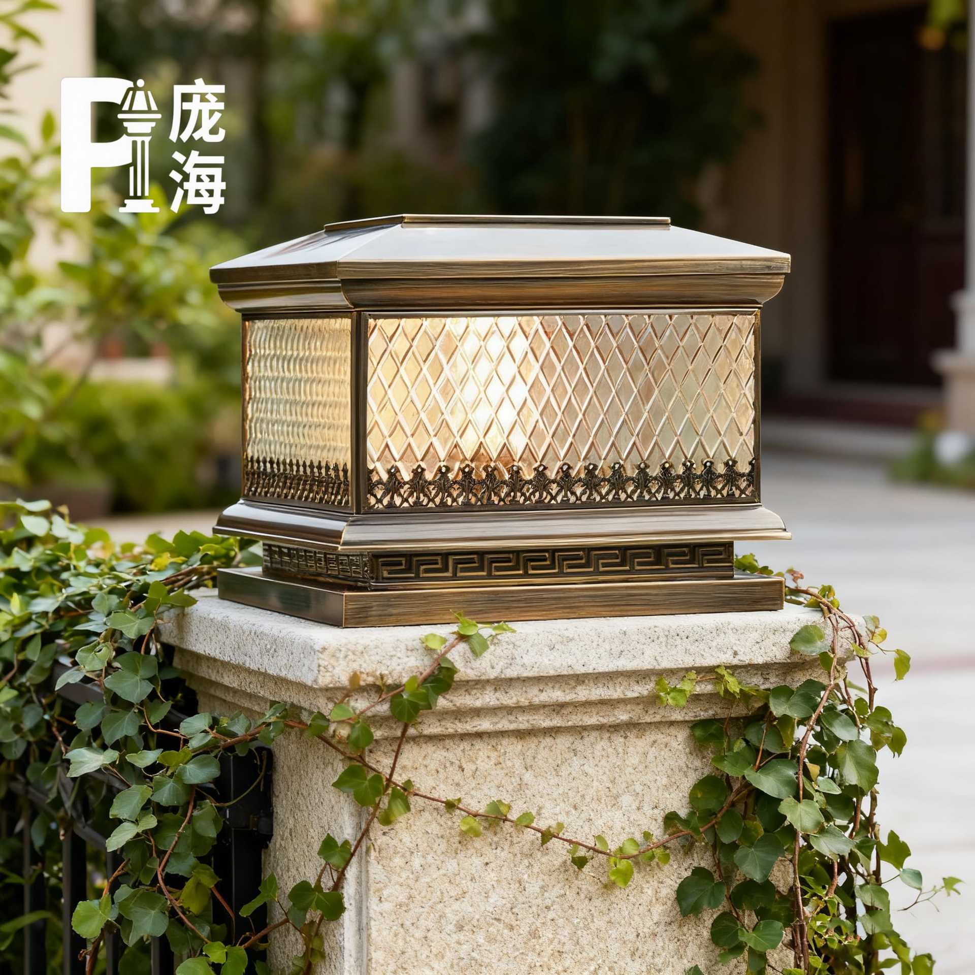全铜太阳能户外庭院柱头灯