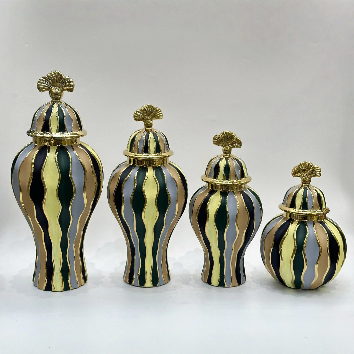 欧式陶瓷花插花瓶工艺品摆件玄关轻奢电镀将军罐储物罐欧式陶瓷将