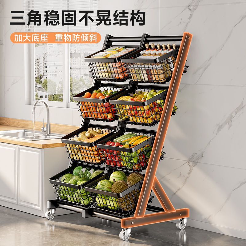 厨房收纳置物架落地多层蔬菜水果多功能菜篮子客厅零食收纳架带轮