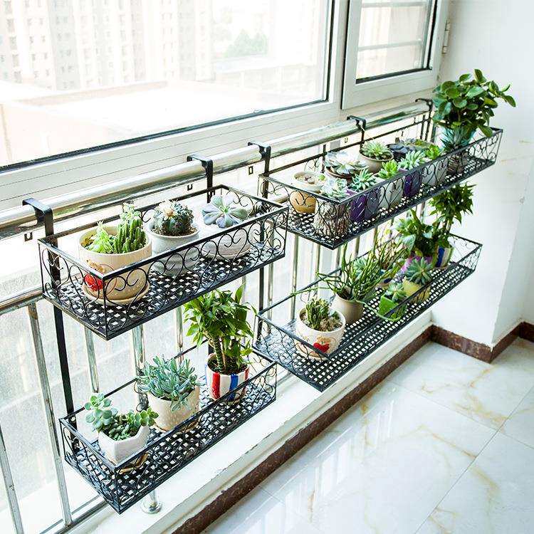 双层阳台栏杆花架置物架花盆架室内悬挂装饰铁艺挂式花架子多层肉