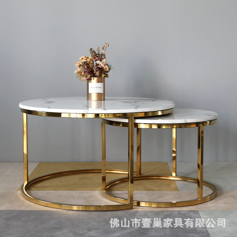 轻奢现代不锈钢镀金大小圆茶几大理石客厅桌子简易网红茶几组合