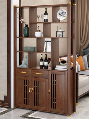 新中式玄关柜鞋柜一体门厅置物架实木框进门装饰间厅柜客厅隔断柜