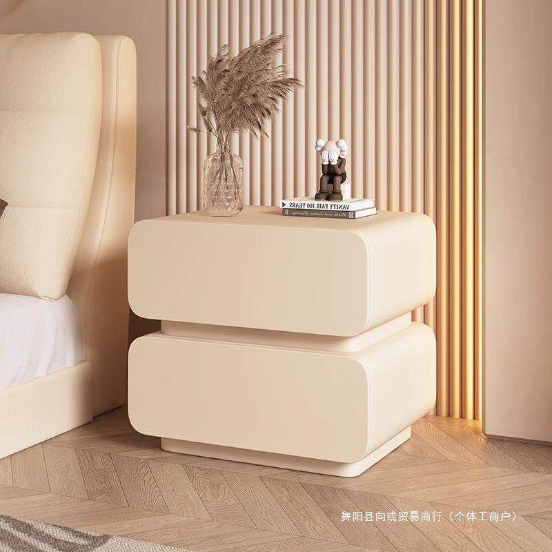 床头柜简易风卧室一体收纳柜床边柜免安装奶油极小型皮质简约现代