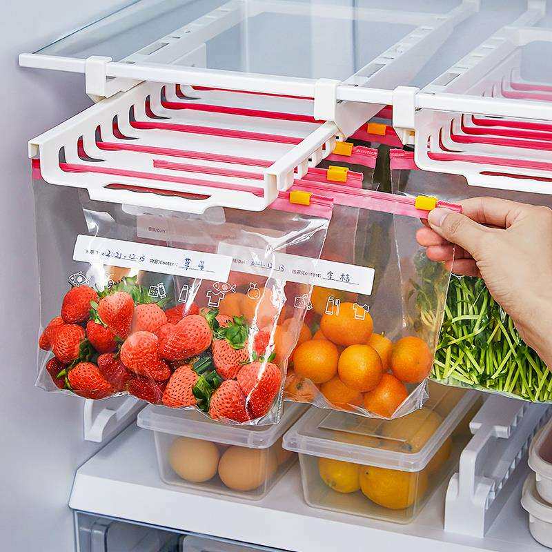 OF9D冰箱轨道式保鲜袋收纳架免打孔蔬菜整理置物架密封袋悬挂式抽