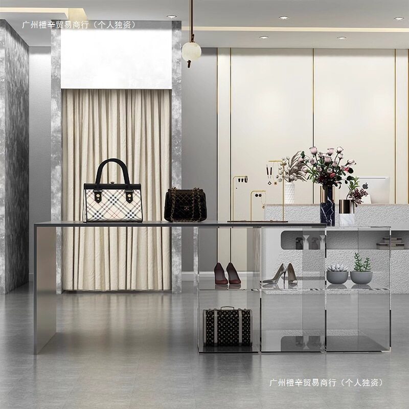 服装店亚克力中岛台展示桌流水台不锈钢组合陈列摆台轻奢简柜