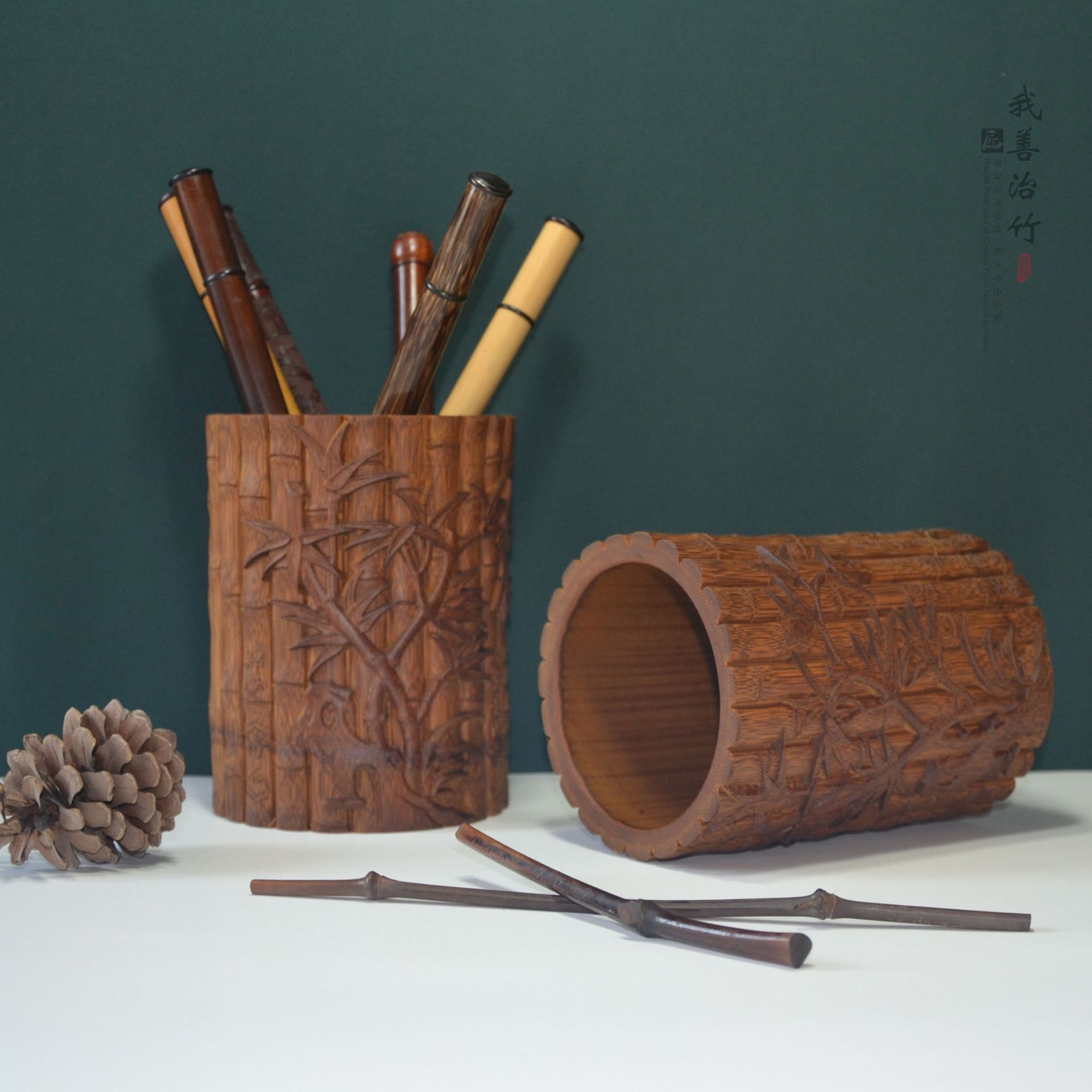厂家竹笔筒竹雕笔筒竹刻笔筒机雕笔筒毛笔筒办公文具 竹制品 热卖