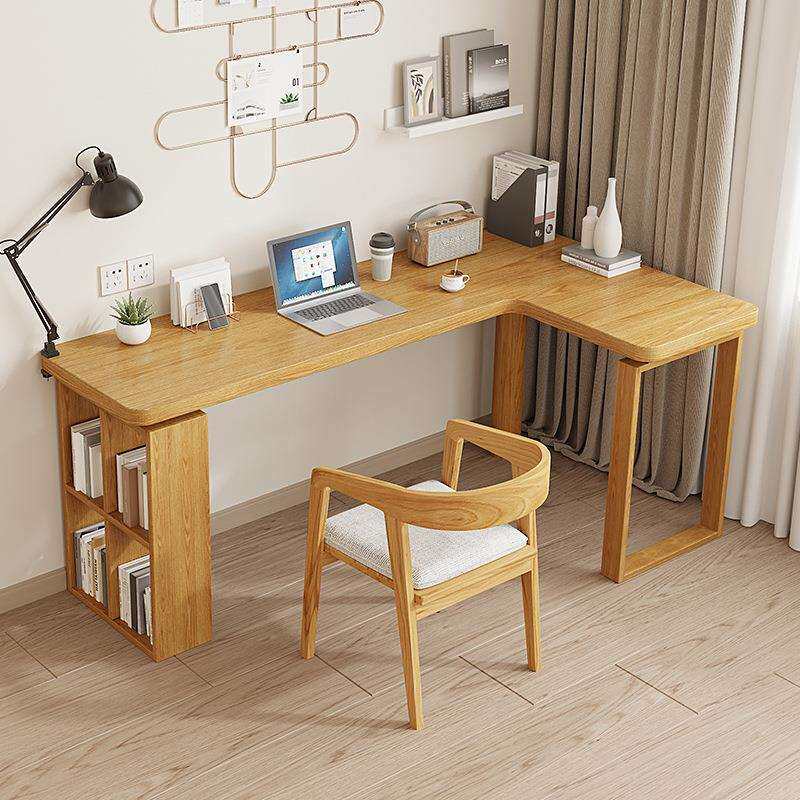 实木书桌简约现代学生家用卧室书架写字台转角桌子拐角L型电脑桌