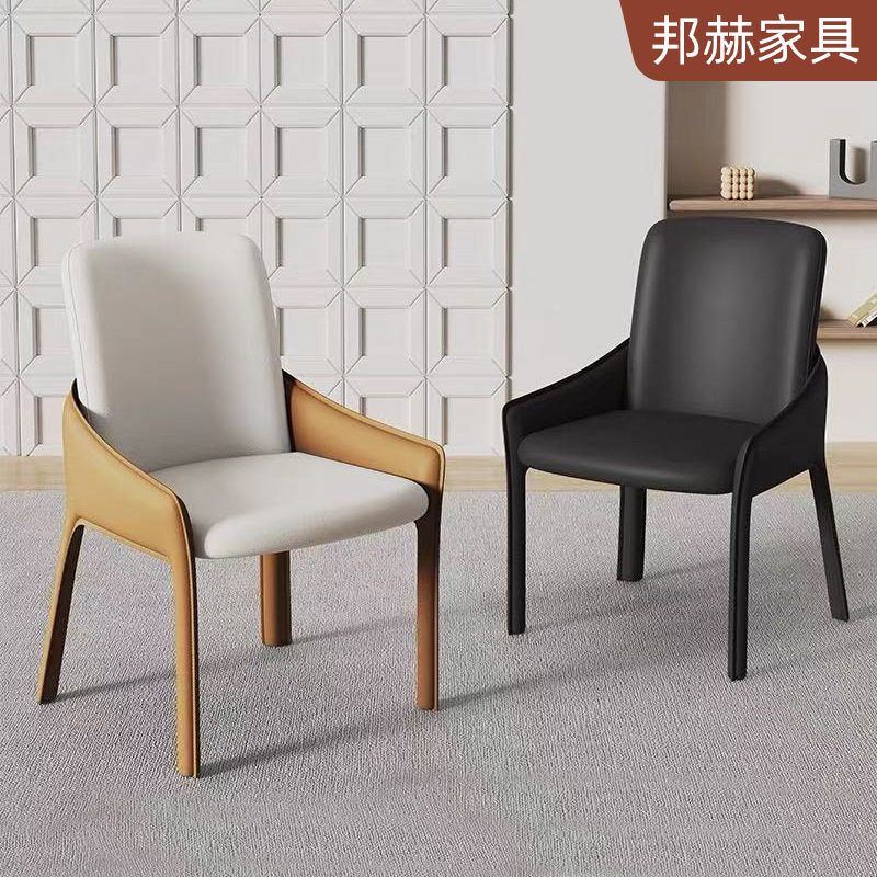 外贸马鞍皮餐椅头层牛皮靠背扶手椅轻奢商用宴会椅酒店办公家具