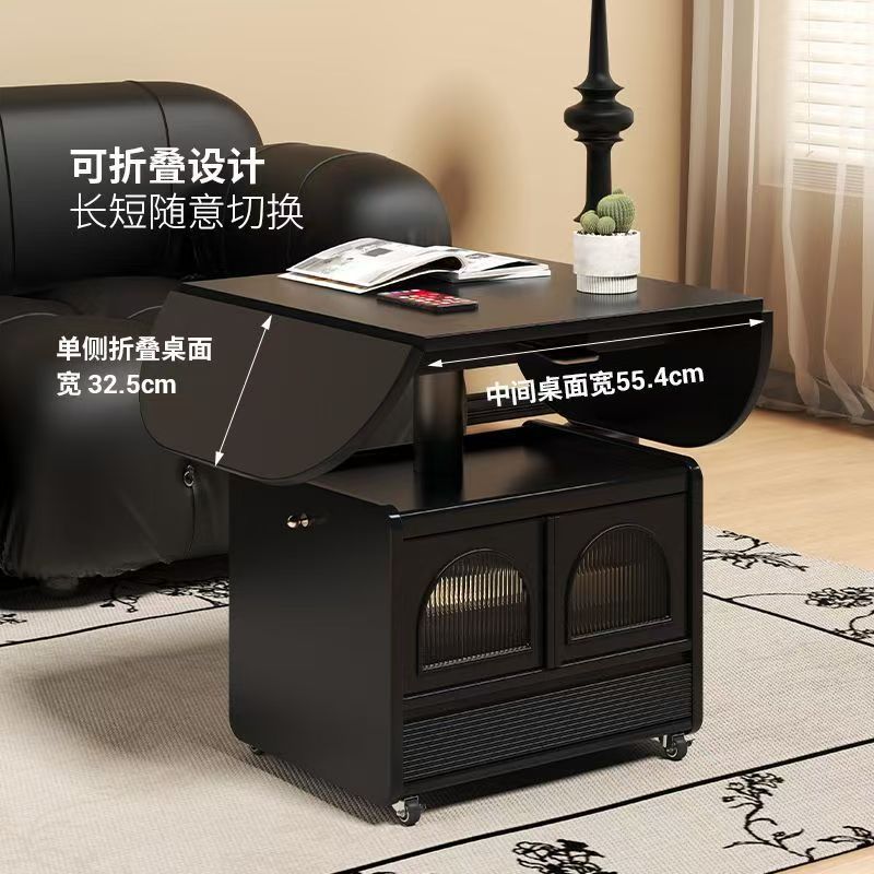 实木升降折叠茶几可移动北欧黑色客厅小户型沙发边几茶桌餐桌两用