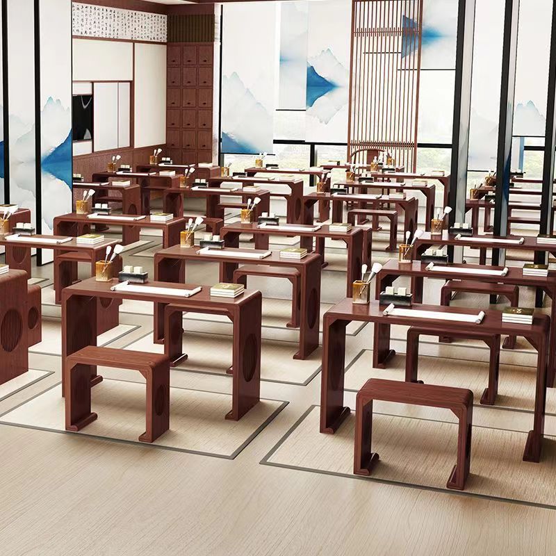 中式仿古全实木国学桌书法桌培训班椅学生课桌幼儿园围棋书画桌子