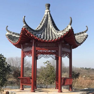 直购户外防腐木四凉亭走廊公园庭院学校廊架古建仿古建筑防腐凉亭