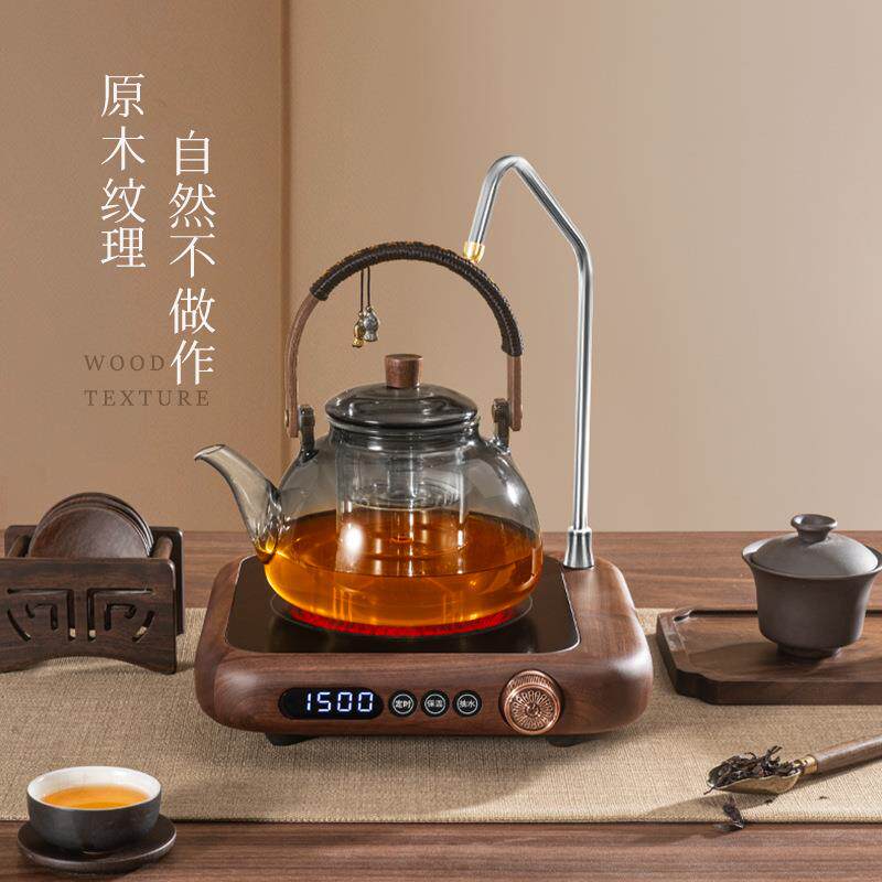 新款胡桃木自动上水电陶炉煮茶壶家用新款玻璃烧水泡茶围炉煮茶器
