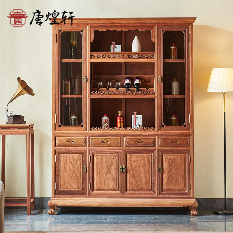 明清古典红木缅花玻璃酒柜