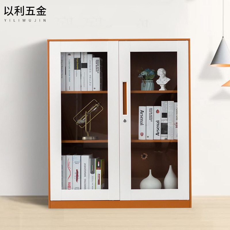 以利咖白钢制加厚玻璃门文件柜