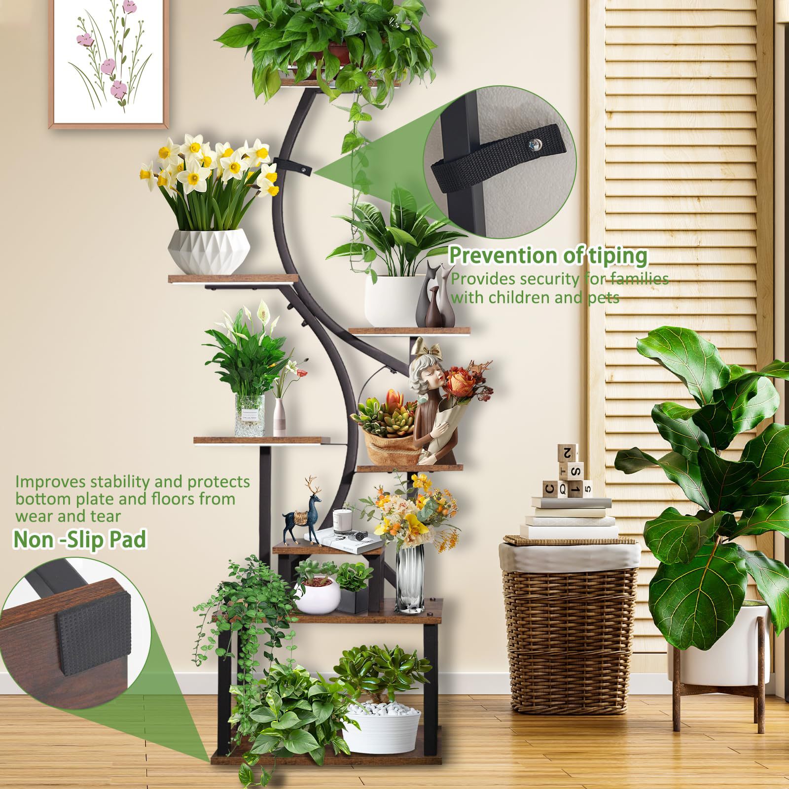 室内植物支架8层金属植物架搁板室内植物展示架室内花卉展示架