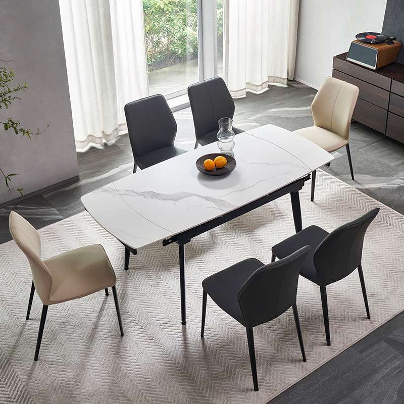 德利丰岩板餐桌长方形小户型家用可伸缩折叠设计师高端拉米娜饭桌