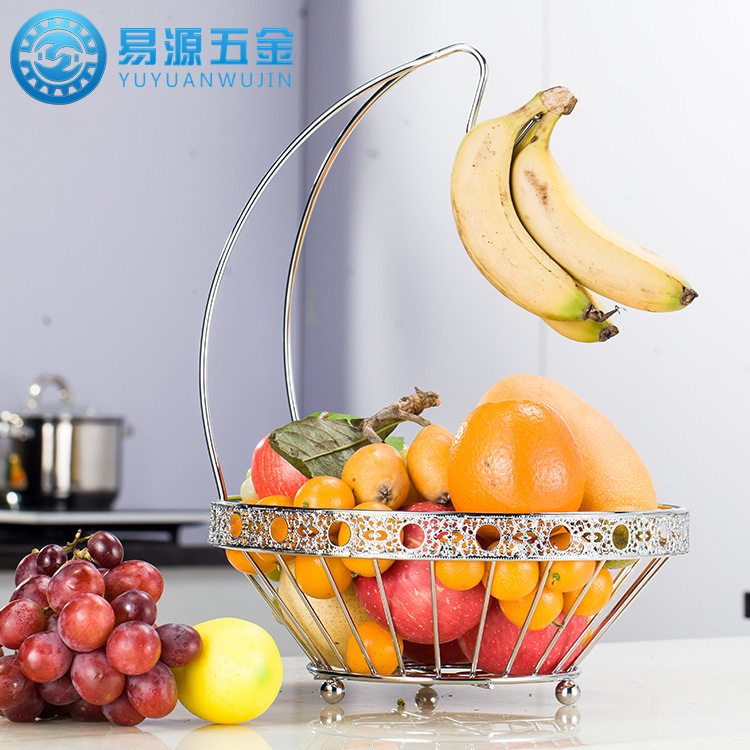 水果盘不锈钢色圆形创意组合式多用水果蔬果篮子花纹水果架收纳