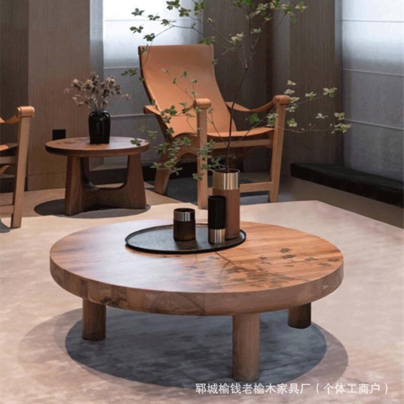 北欧实木原木茶几现代简约复古设计师木质小茶桌客厅家用圆形茶台
