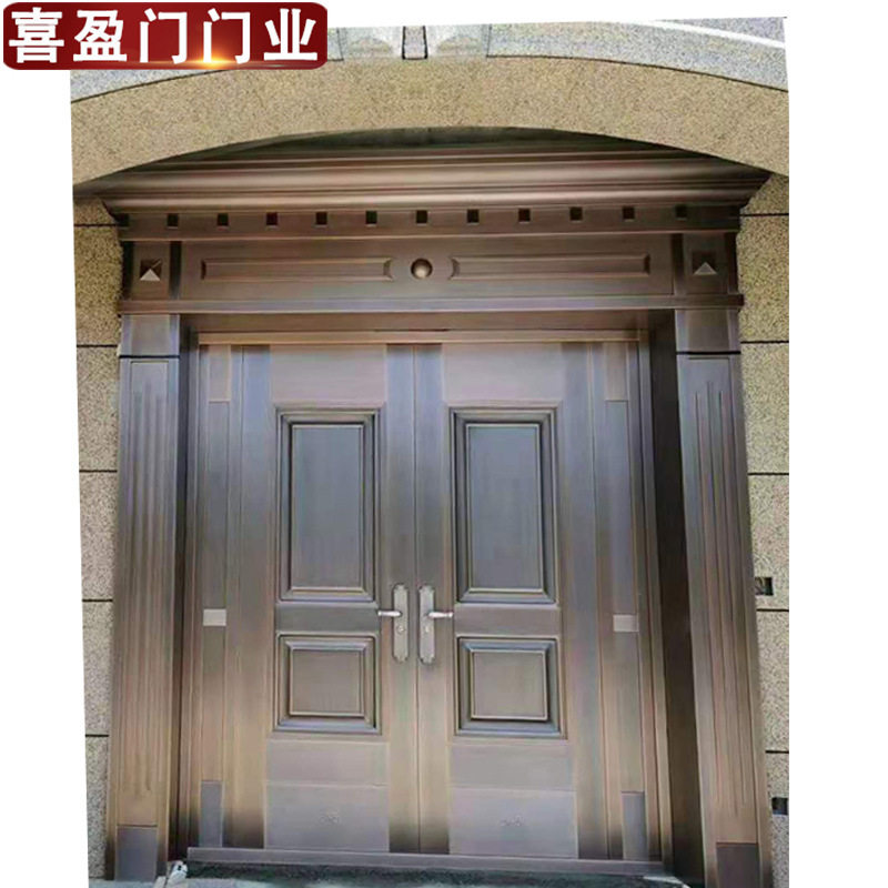 喜盈门双开铜门不锈钢门别墅大门入户门家用铜门浙江永康厂家