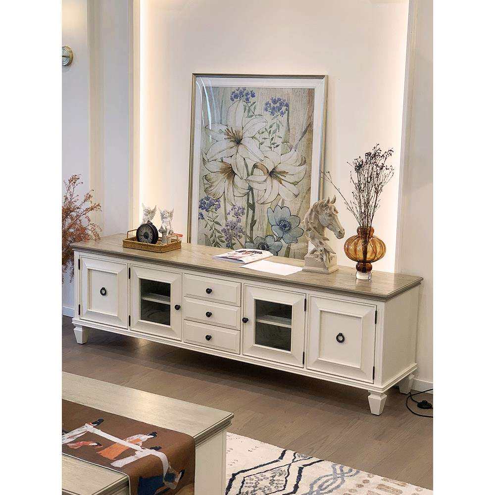A8L美式电视柜纯实木奶油白色高款视听柜地中海地柜客厅家具茶几