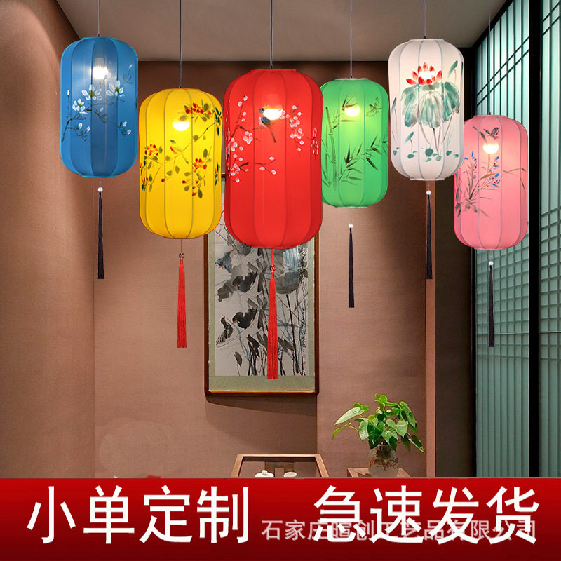 中式布艺手绘灯笼仿古典宫灯餐厅茶楼过道冬瓜形吊灯厂家批发手工